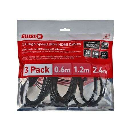 Ellies 3 X High Speed Ultra HDMI Cable 3 Pack
