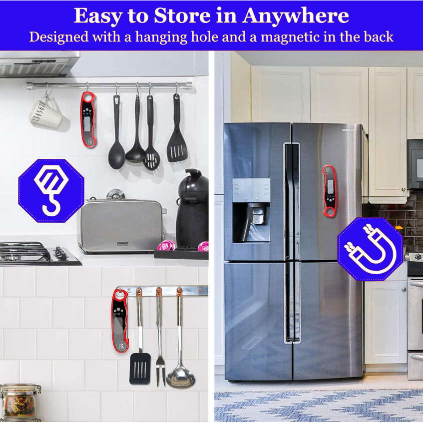 Digital Instant Read Meat Thermometer - Waterproof Kitchen Food Cooking Thermometer with Backlight