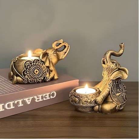 Elephant resin candle holder for decorative tables and display