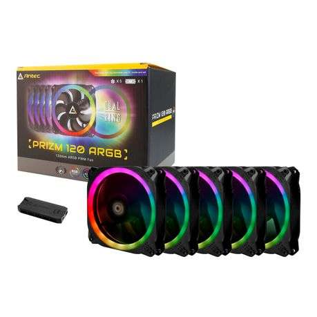 Antec - Prizm 120 ARGB Case Fan 5 Pack + Controller - Black - Antec - Prizm 120 ARGB Case Fan 5 P...