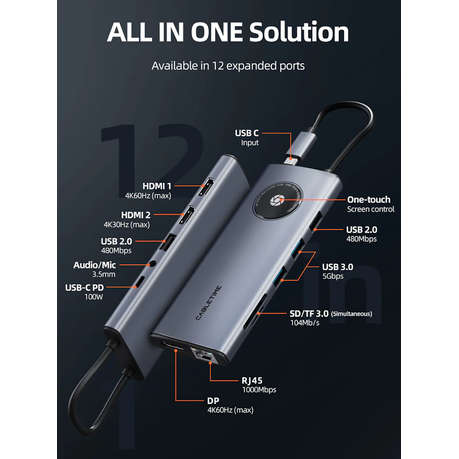 Cabletime - 12 IN 1 USB C Hub with 2 HDMI 1 DisplayPort for Laptop - Cabletime - 12 IN 1 USB C Hu...