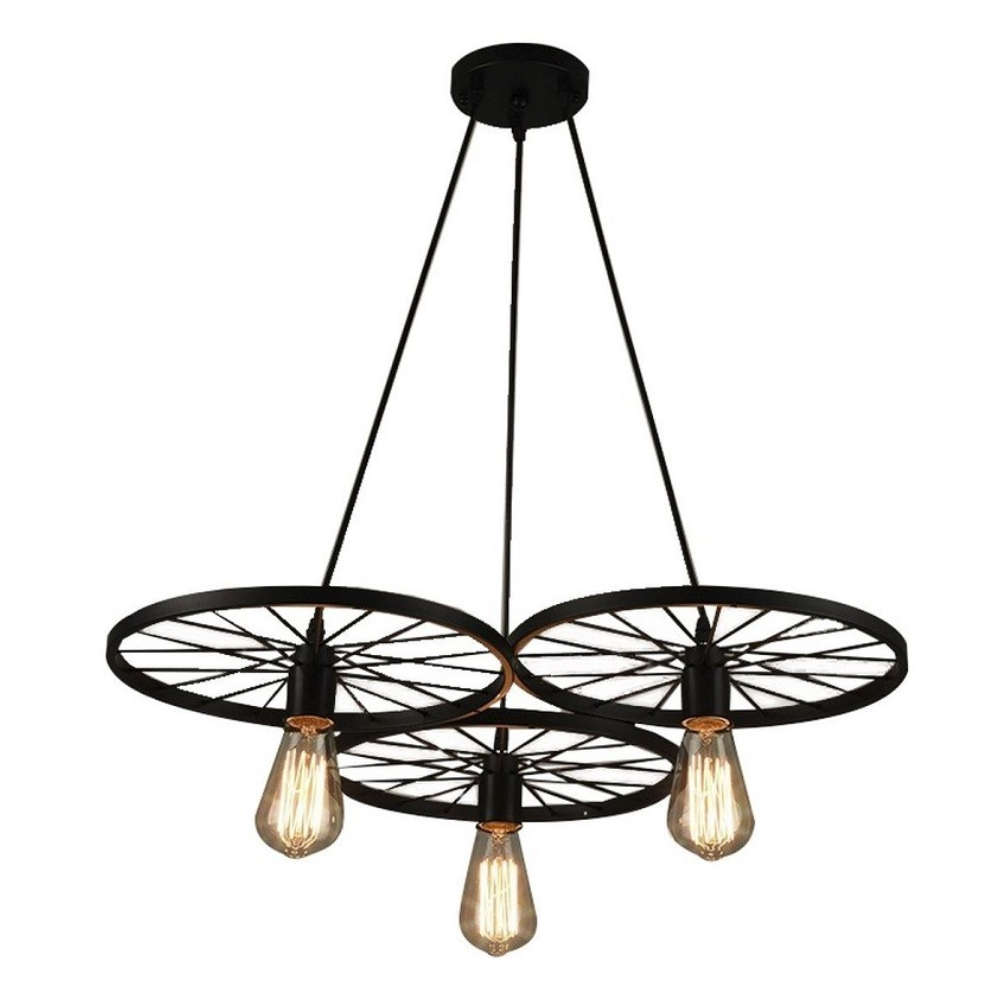 Vintage Three Spoked Wheel Pendant Light