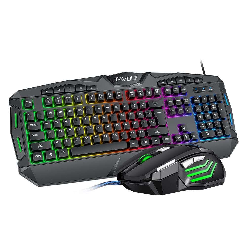 T-WOLF TF390 Wired Gaming Keyboard & Mouse Combo - Open Box