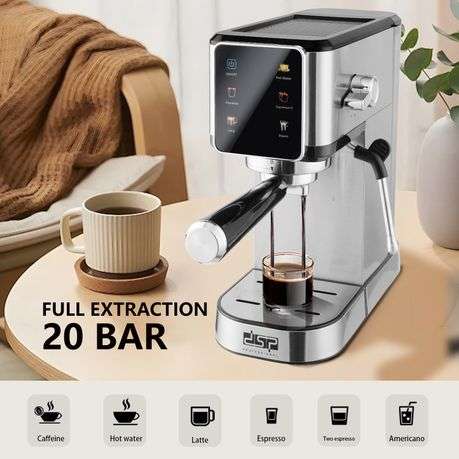 20 Bar Espresso Coffee Machine with Steam Wand & Dual Shot Function