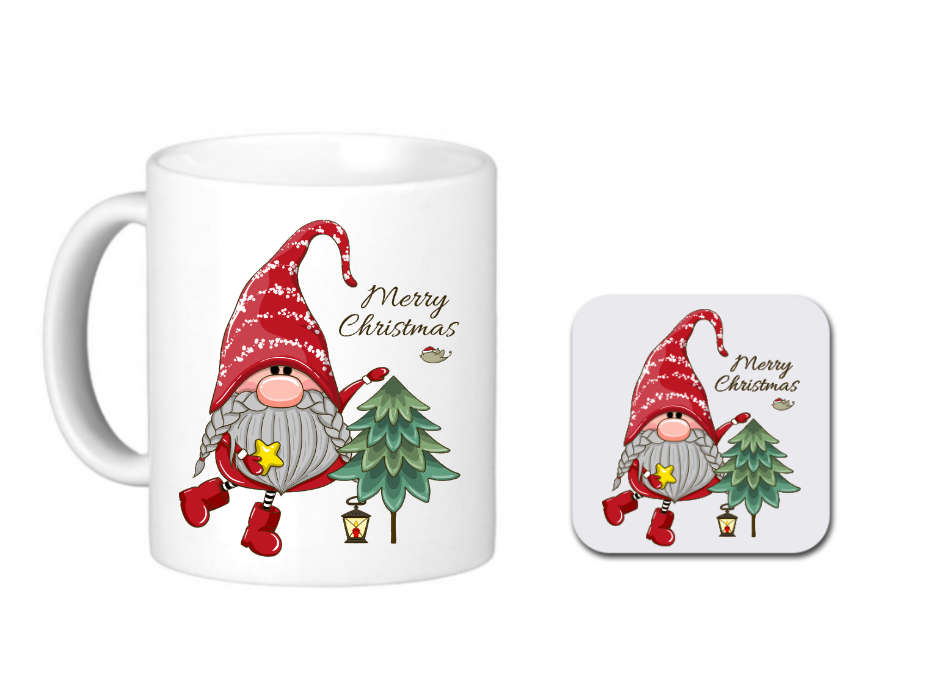 Christmas Gift - Gnome Coffee Mug and coaster Set