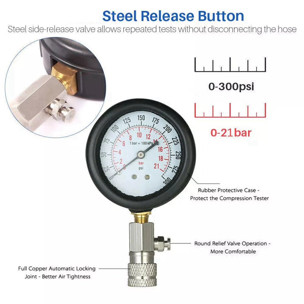 8 Piece Petrol Cylinder Compression Tester Kit