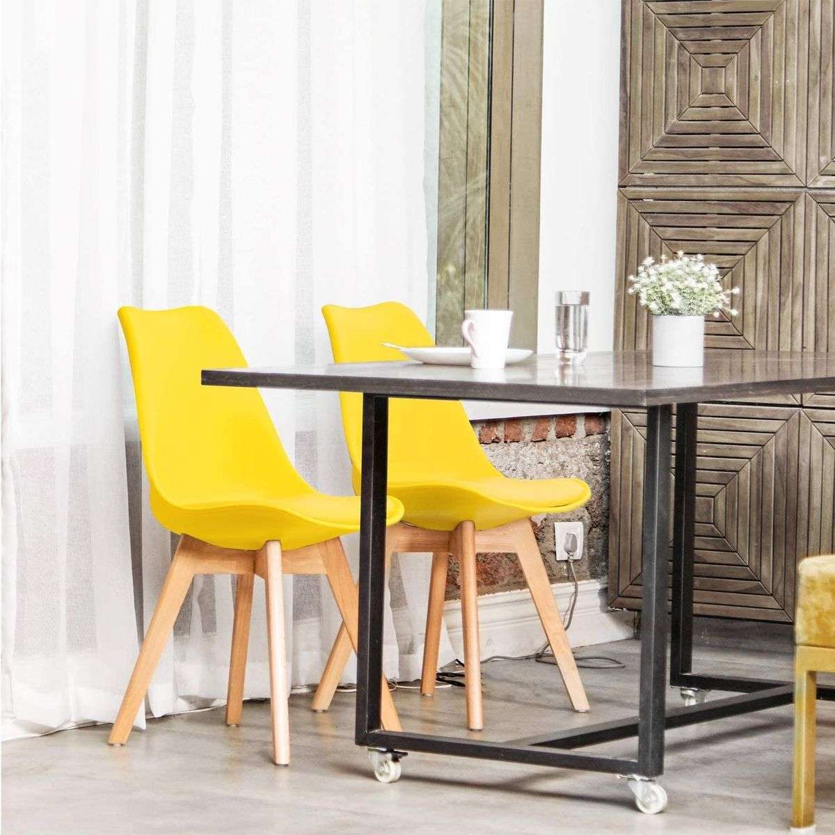 Dining Chairs - Cushioned Seat - Pack of Six - Yellow Colour