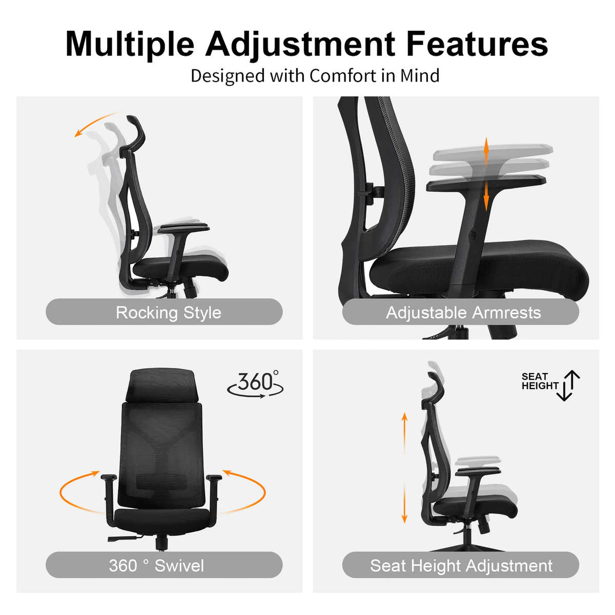 Office Chairs - Ergonomic Executive Mesh with Headrest