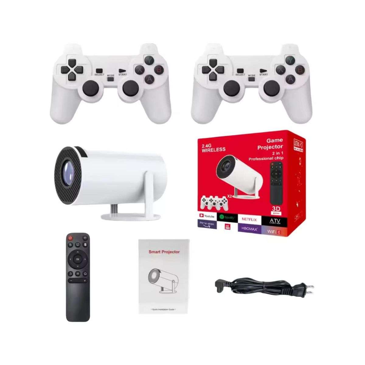 2-in-1 Smart Game Projector  Android 11, 4K UHD, Includes Dual Wireless Controllers