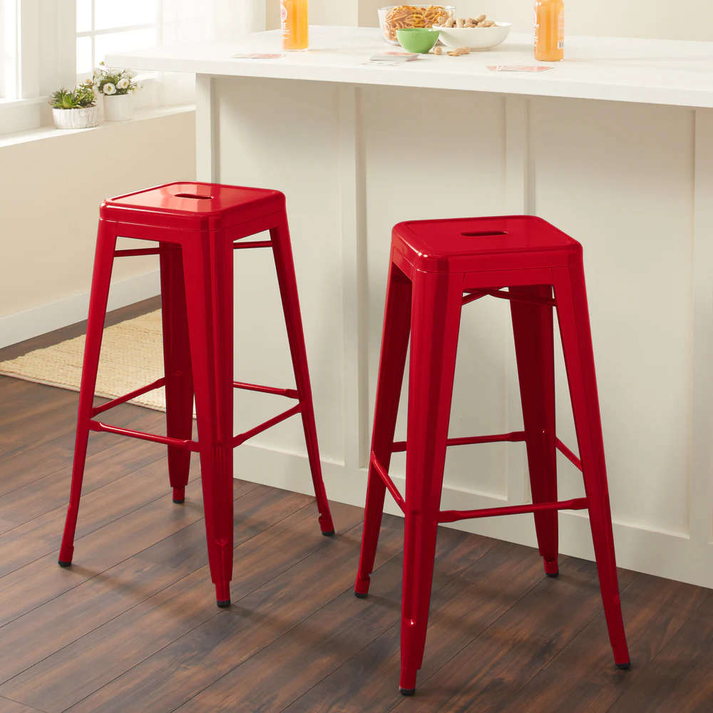 Metal Stackable Bar Stools- 2 pack-Red