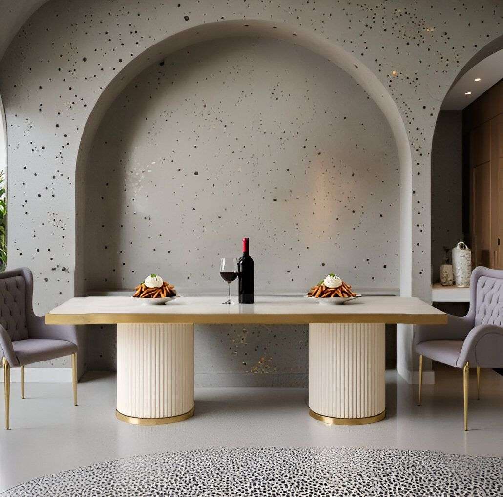 Luxury Modern Dining Table - Marble Top with Gold Trim Base