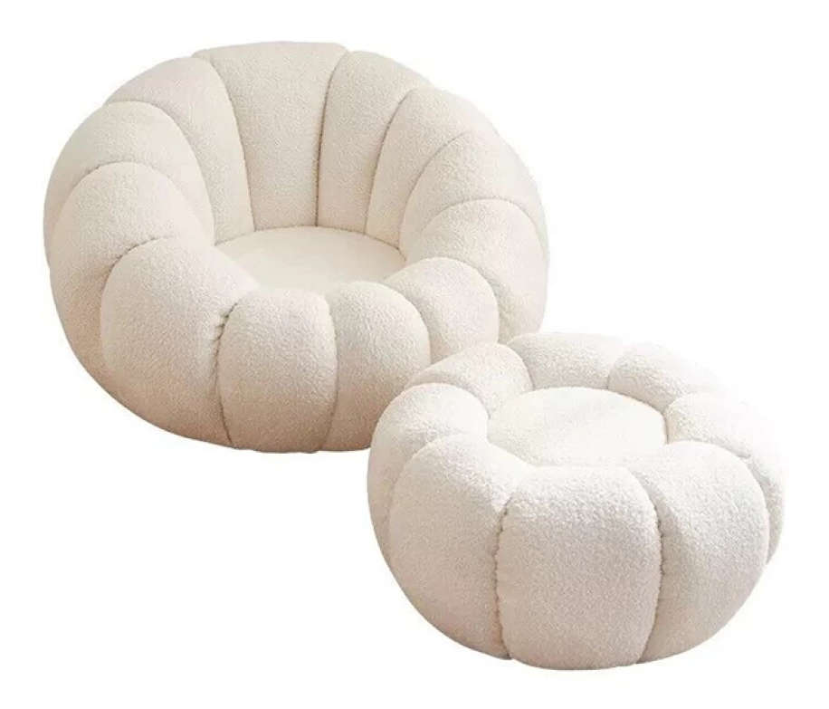 Modern Velvet pumpkin chair with matching ottoman-Grey, Orange or White