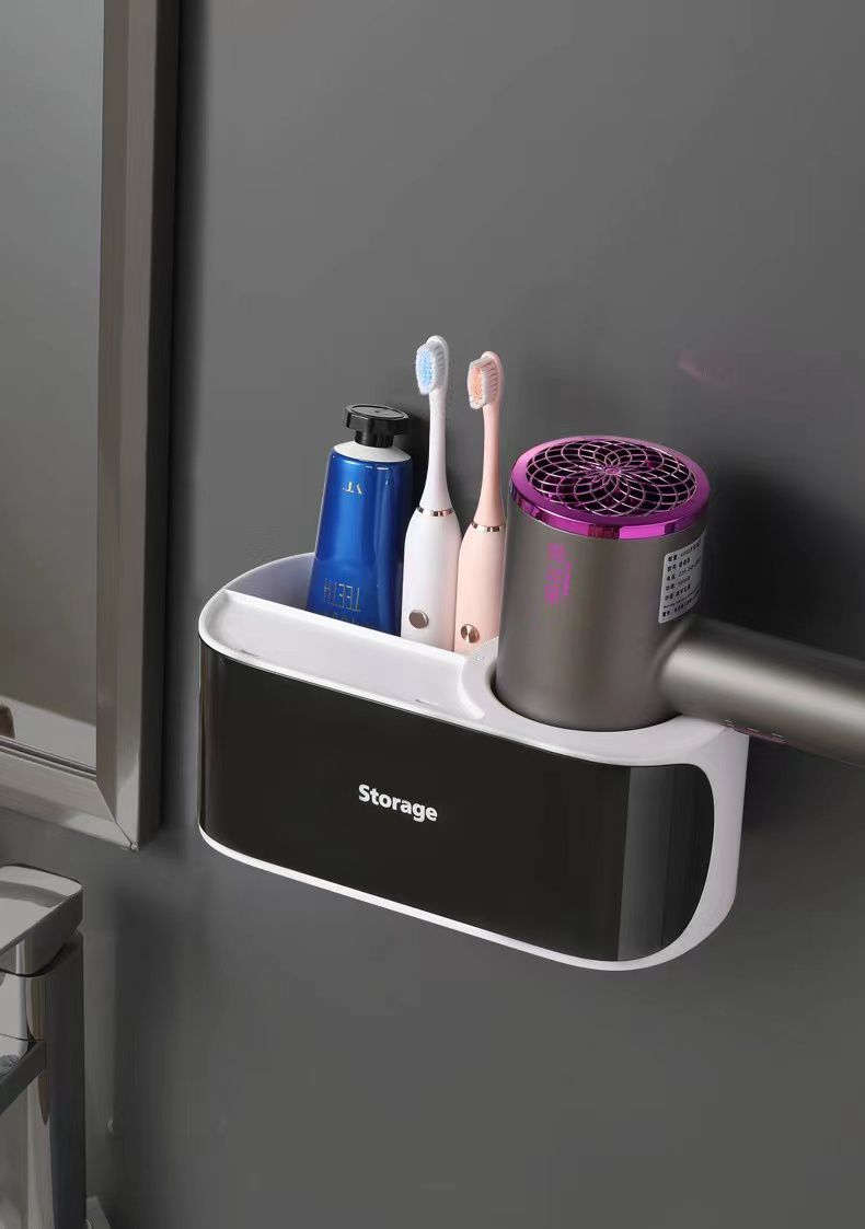 Wall Mounted Hair Dryer Organizer - Black