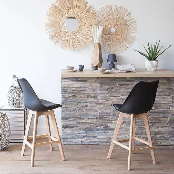 Modern And Stylish Padded Bar Stool - 2 Pack - Black