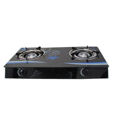 Two-Burner Auto-Ignition Tempered Glass Panel Gas Stove - Blue Petal (PLEASE READ DESCRIPTION)