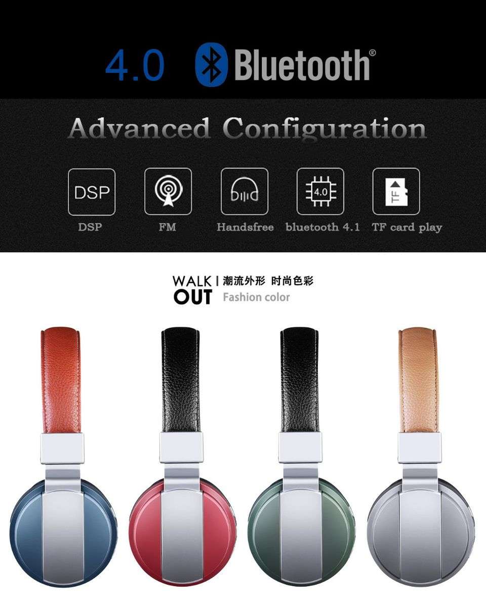 Bluetooth Wireless Stereo Headphones Foldable with Mic Red