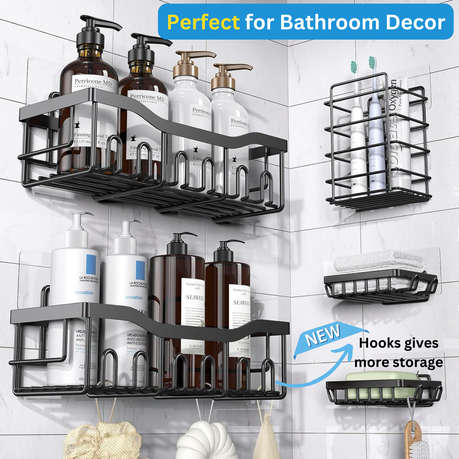 5 Pack Shower Caddy with Hooks, Bathroom Organizers, Premium Metal