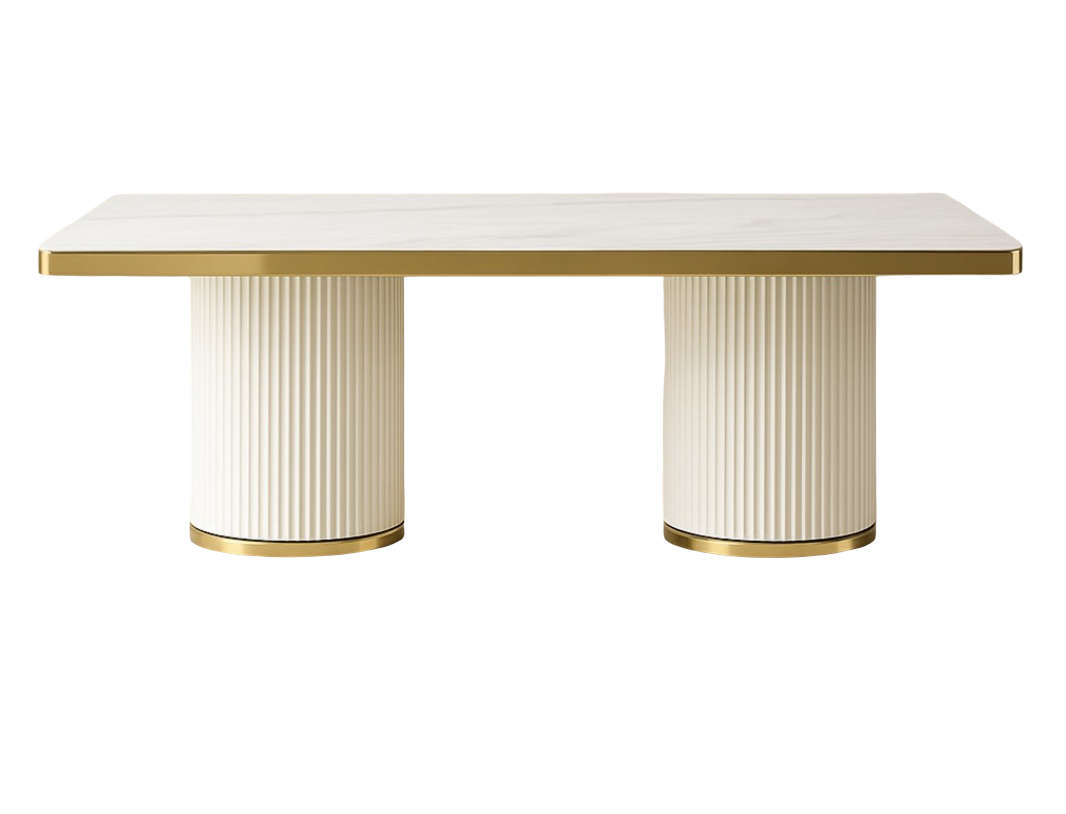 Luxury Modern Dining Table - Marble Top with Gold Trim Base