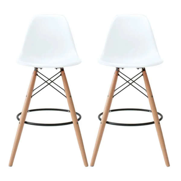 Bar / Kitchen Stools - Wooden Leg - Set of Two - White