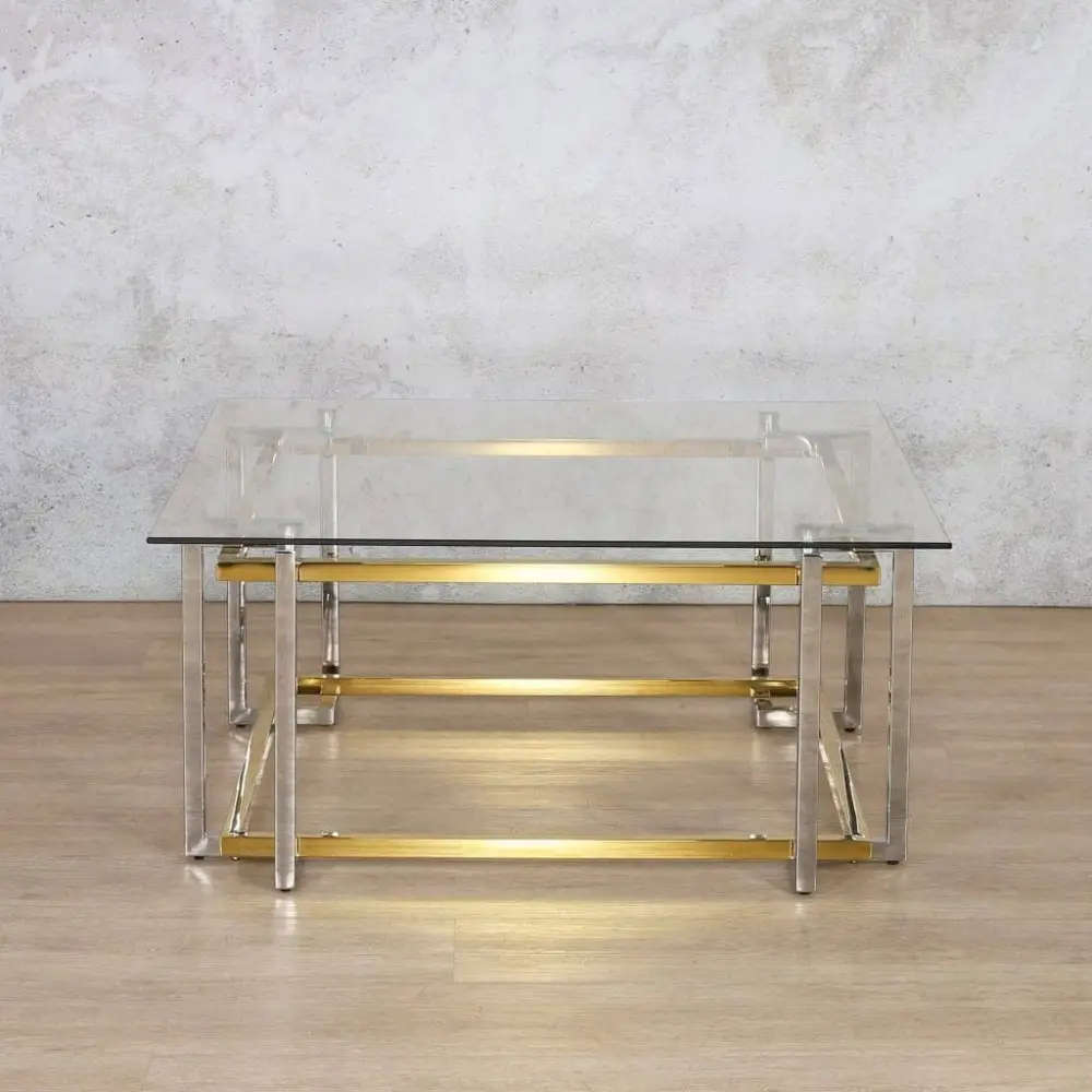 New gold square glass coffee table