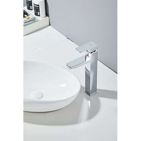 Jack Brown Square Tall Bathroom Basin Mixer Tap With Hose -chrome