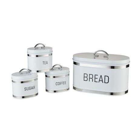 4-Piece Retro Bread Bin and Canister Set - White