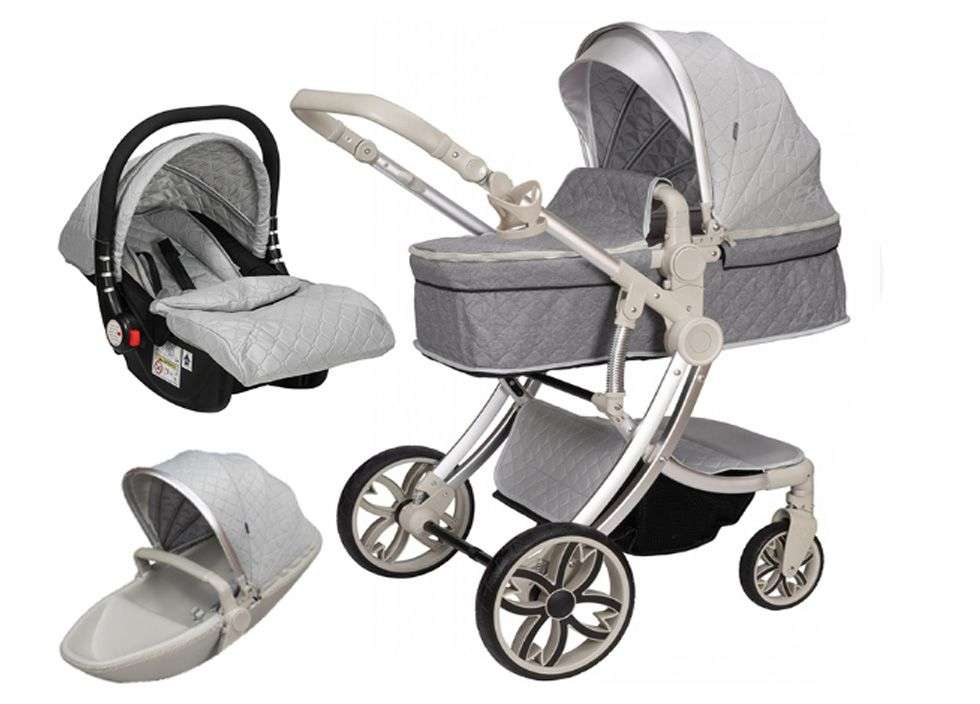 Luxury Baby Stroller 3-in-1 Eggshell - Grey