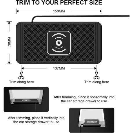 Vehicle Non-Slip Wireless Car Charger, Cuttable - 1m USB
