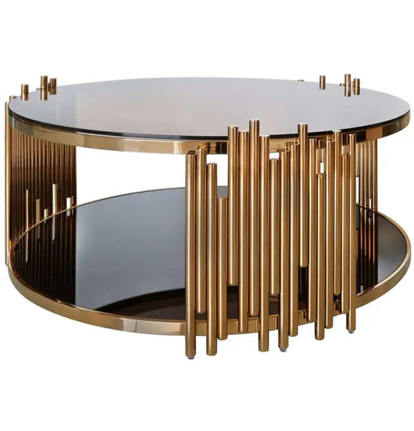 Coffee Tables - Rounded Tempered Glass Top- Gold Colour