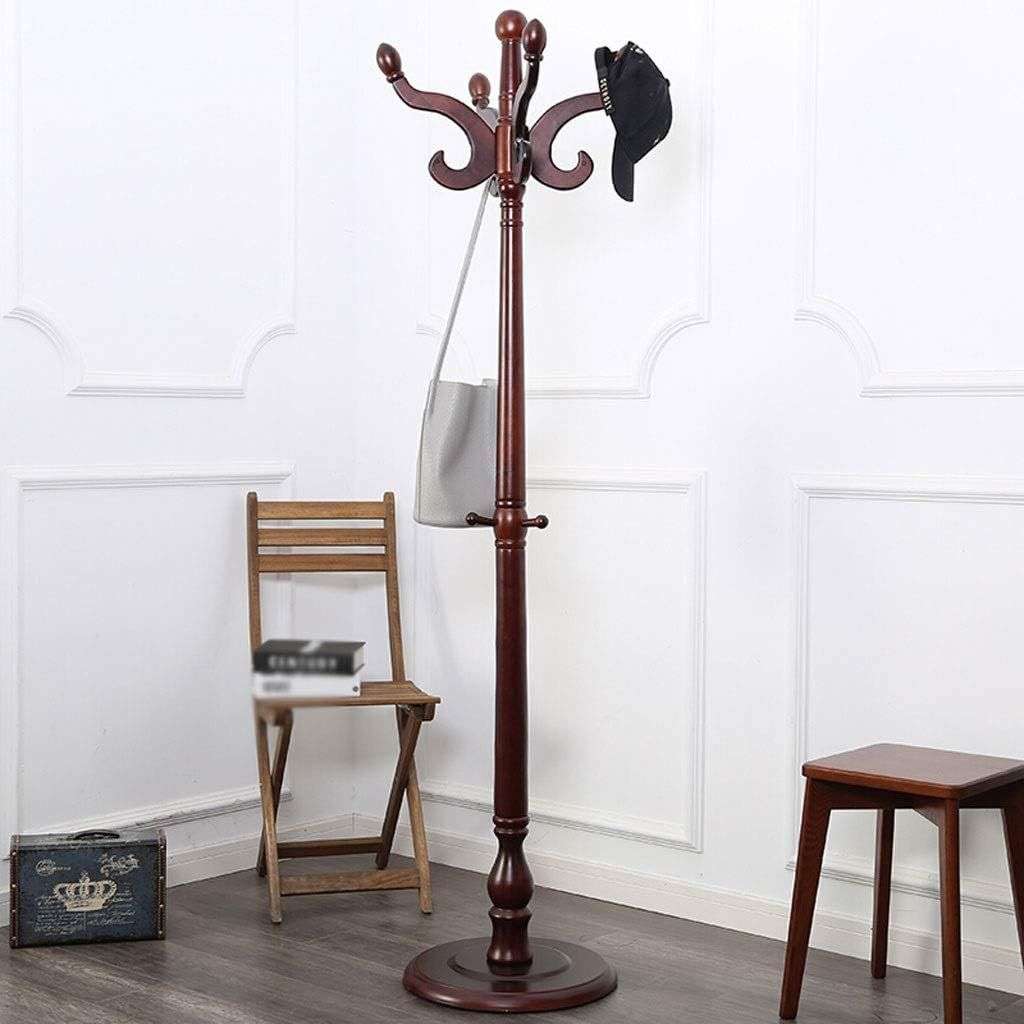 Wooden Coat hanger / Rack, 8 Hook Round Base Coat Stand - Brown Colour