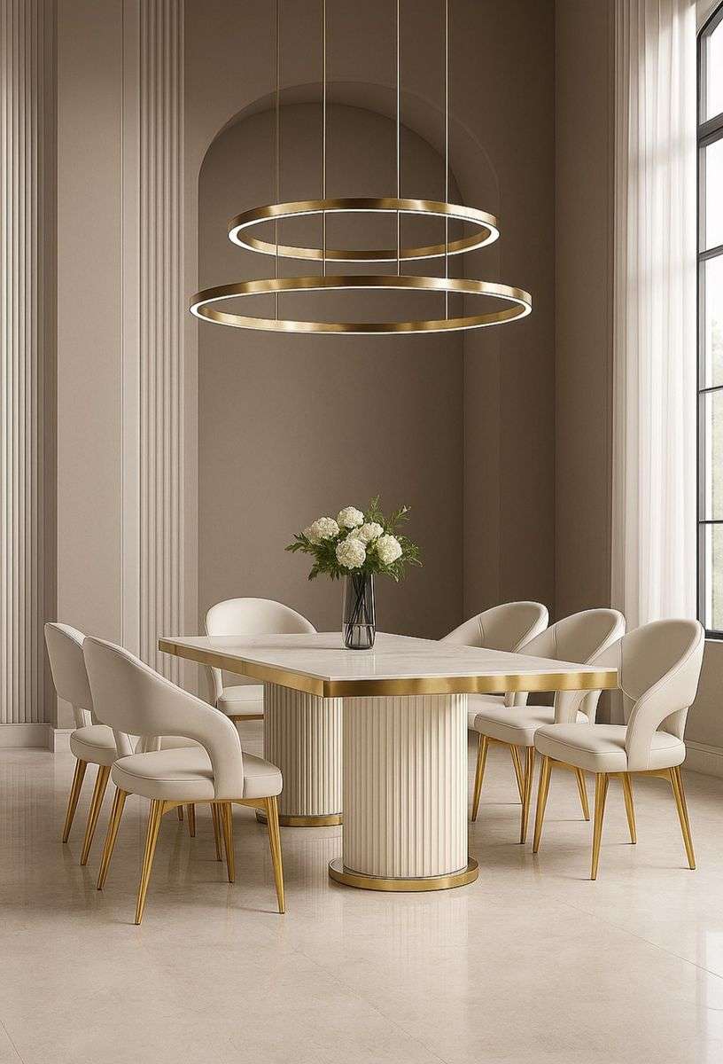 Luxury Modern Dining Table - Marble Top with Gold Trim Base