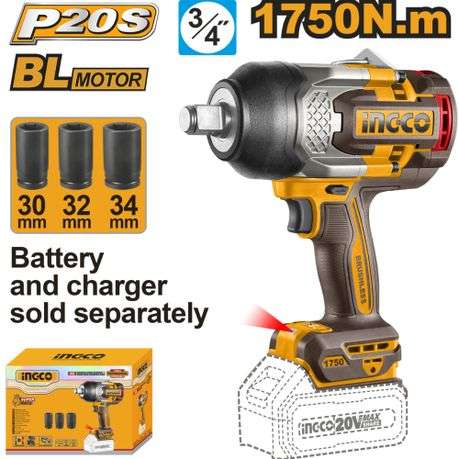 Ingco -Brushless Cordless Impact Wrench (20V ) - 3/4" Drive - Tool Only - Ingco -Brushless Cordle...
