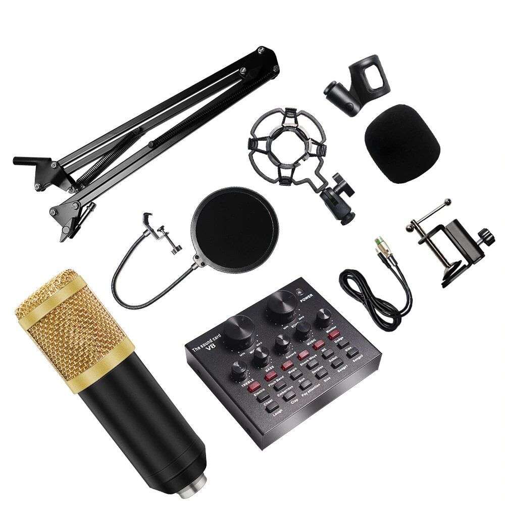 Professional Studio Recording Microphone Kit With V8 Sound Card