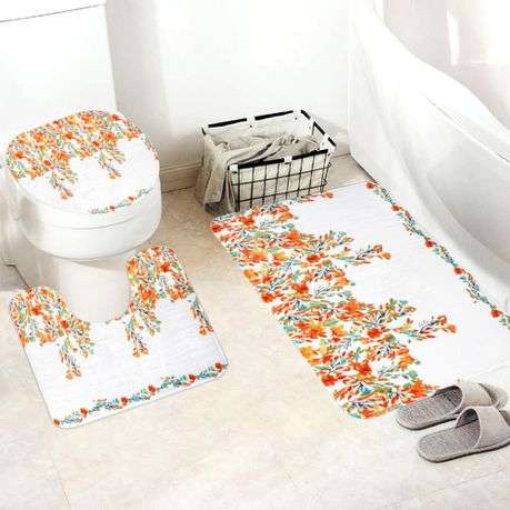 3 Piece 80x50cm Bathroom thick Mat &Toilet Cover Set - Floral Print