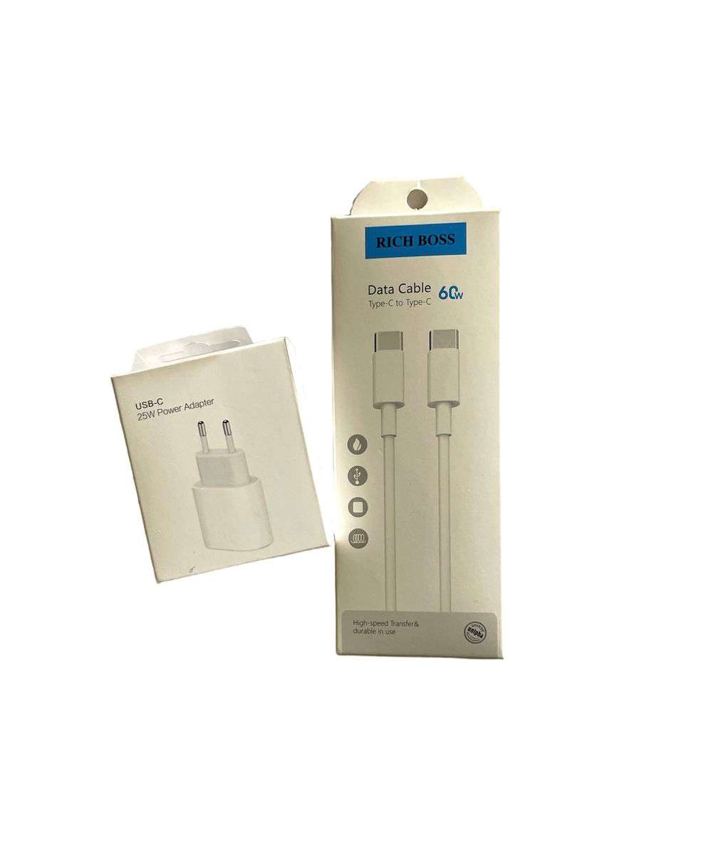Charger plus Cable Bundle-Type-C to Type-C- 25w charger -Rich Boss Cable
