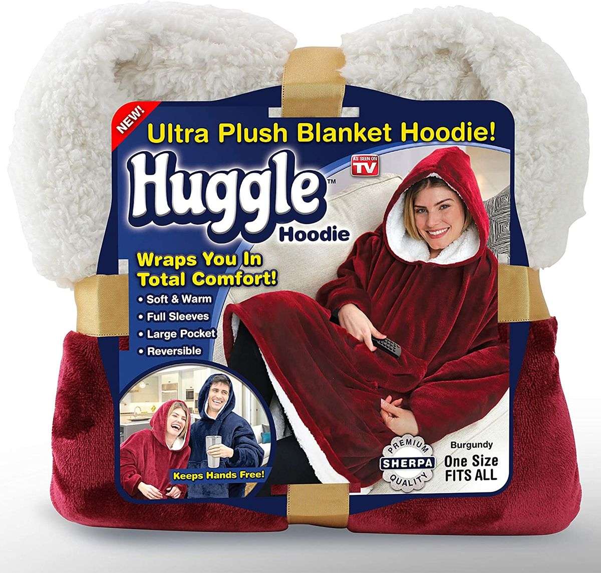 One Size Fits All, Ultra Plush Blanket, Huggie Hoodie, TV Blanket - Red