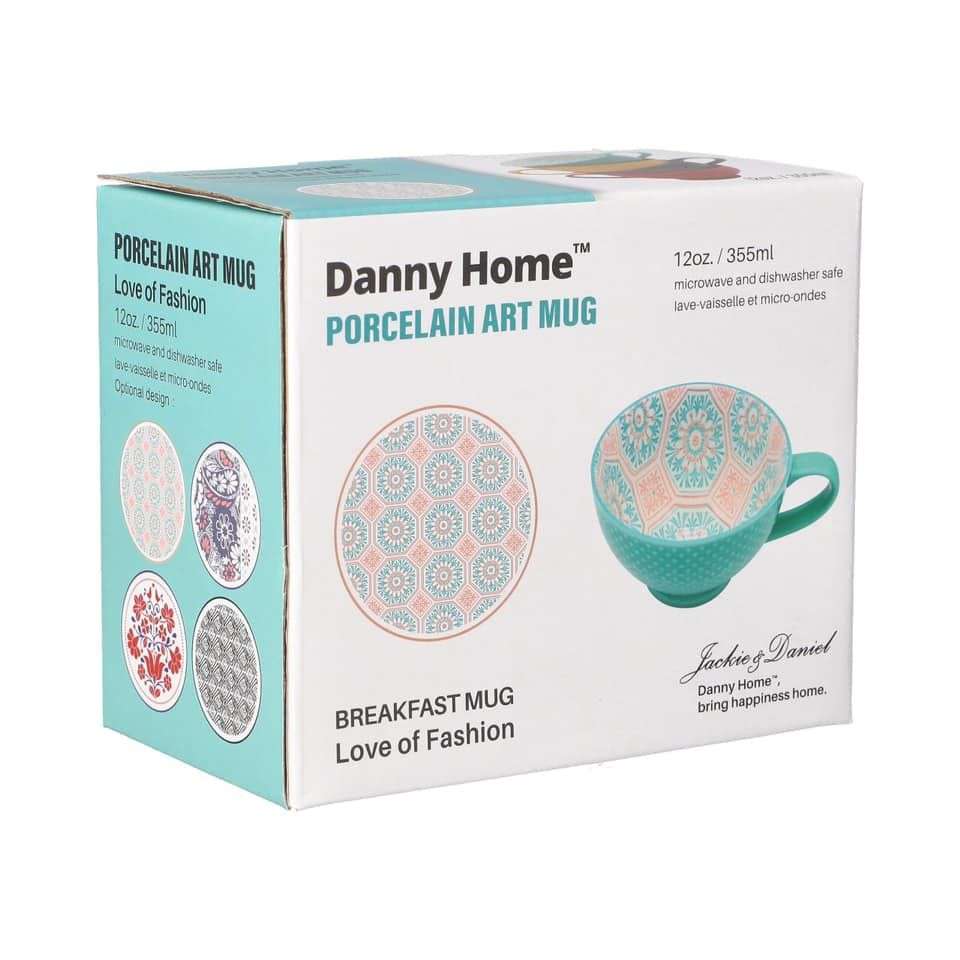 Porcelain Art Breakfast Mugs- Green