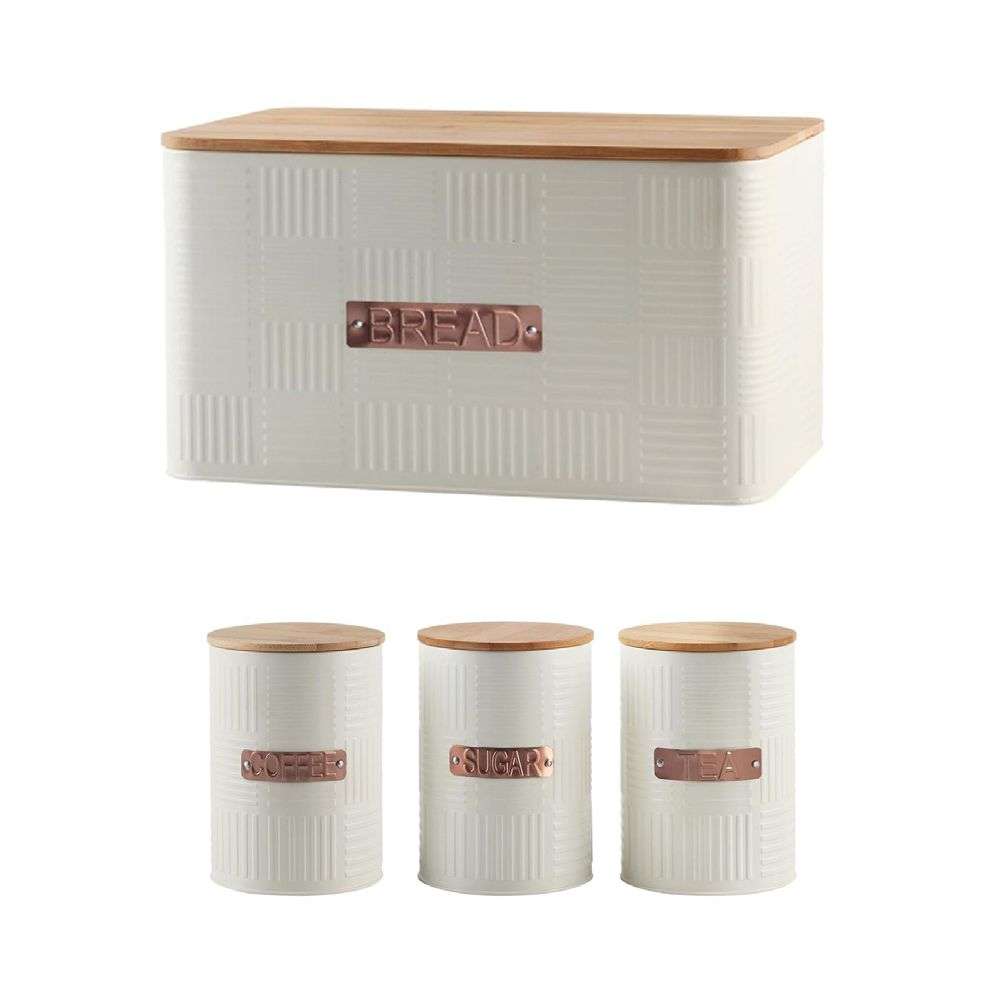 Bamboo Lid Bread Bin And Canister Set - White (PLEASE READ DESCRIPTION)