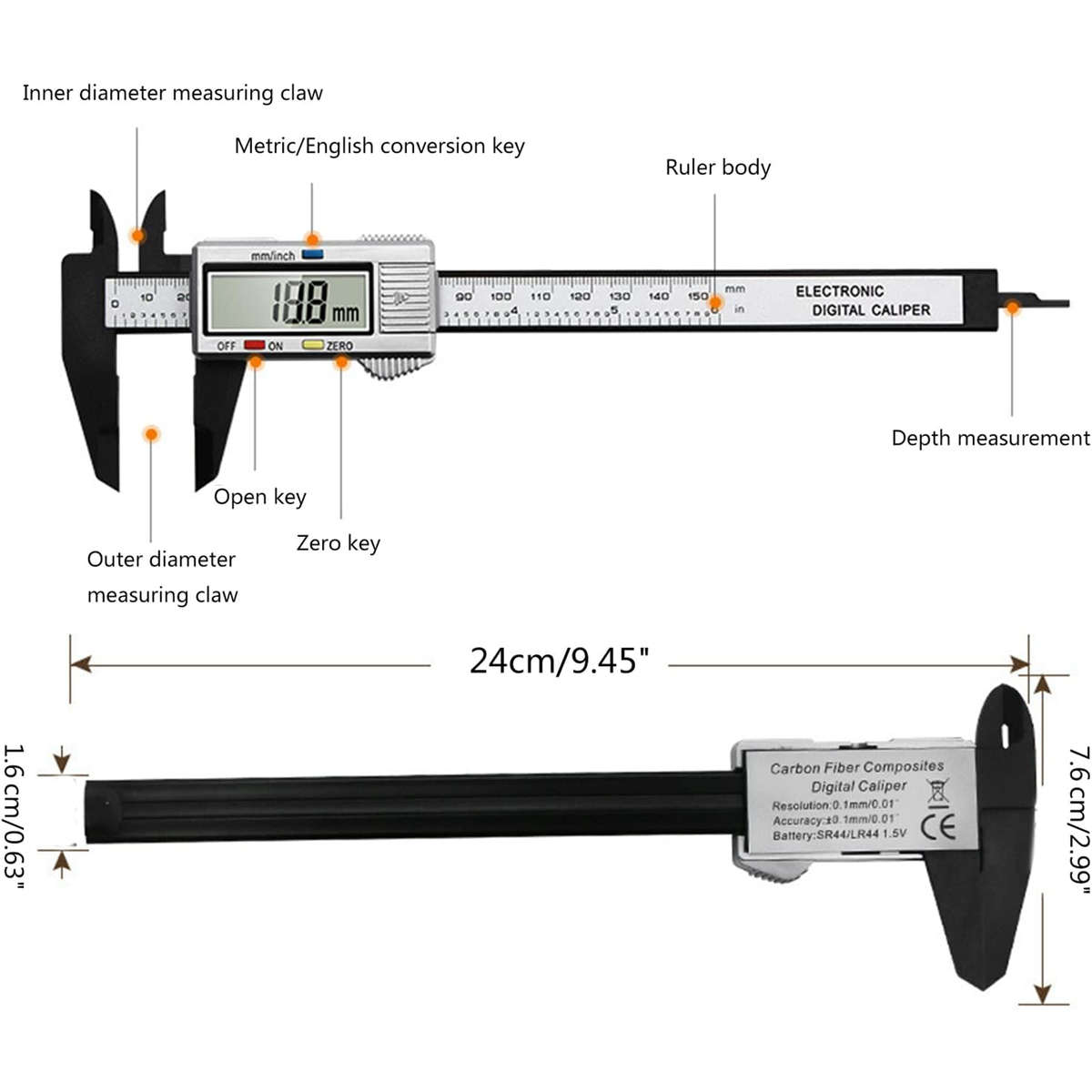6" Digital Caliper Vernier Gauge Micrometer