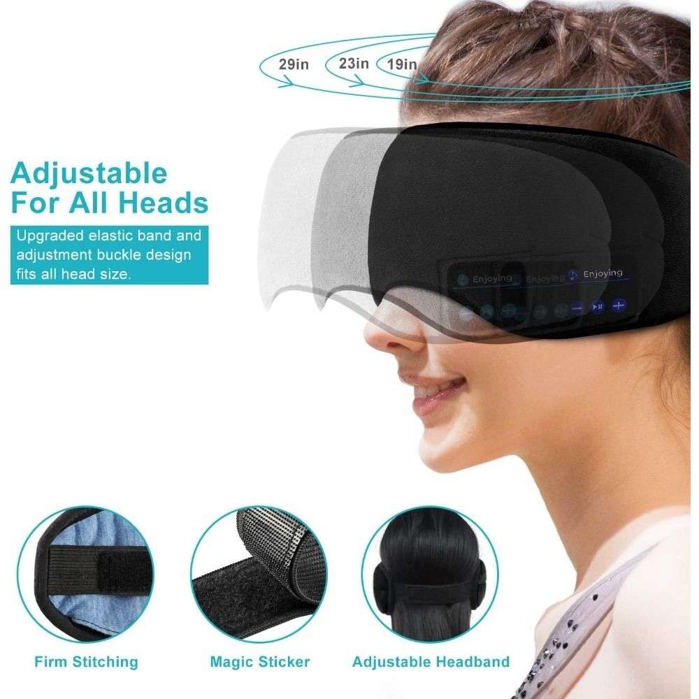 Soft Adjustable Cotton Sleep Music Eyemask with Bluetooth Headphone - Black - Black