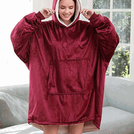 Huggle blanket Hoodie, Ultra Plush Blanket - One Size fit all - maroon