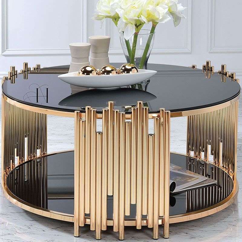 1 Meter Black Tempered Glass Top Modern Luxury Stainless Steel Coffee Table