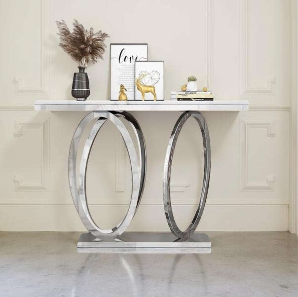 Elegant Marble Top Console Server Table with Oval Bottom