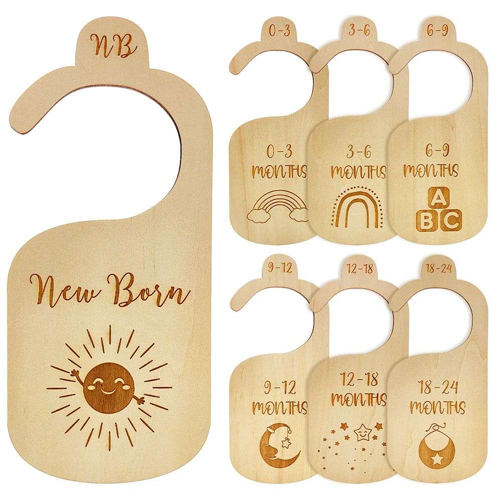 7pc Wooden Baby Closet Dividers Double Sided Tags by Months - Home