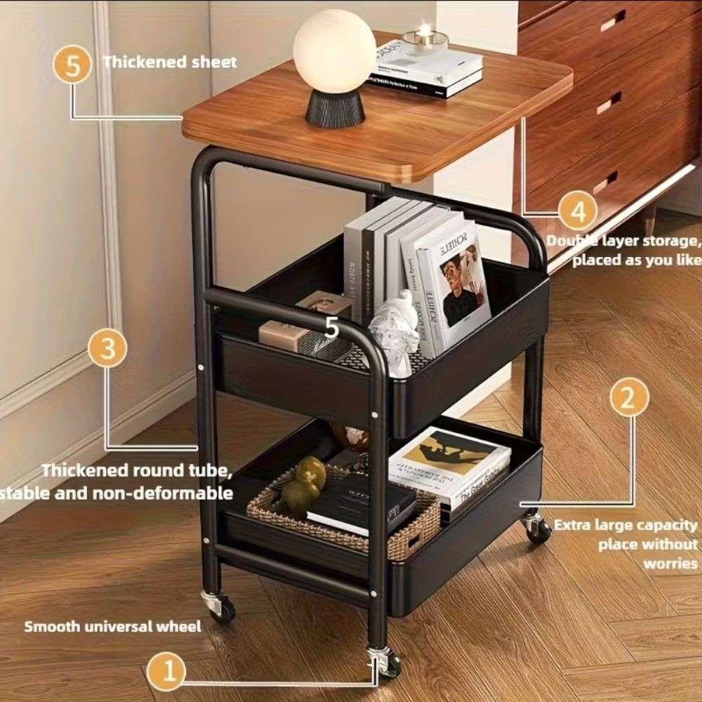 Nordic Moveable Double-Layer Side-Table Storage Trolley