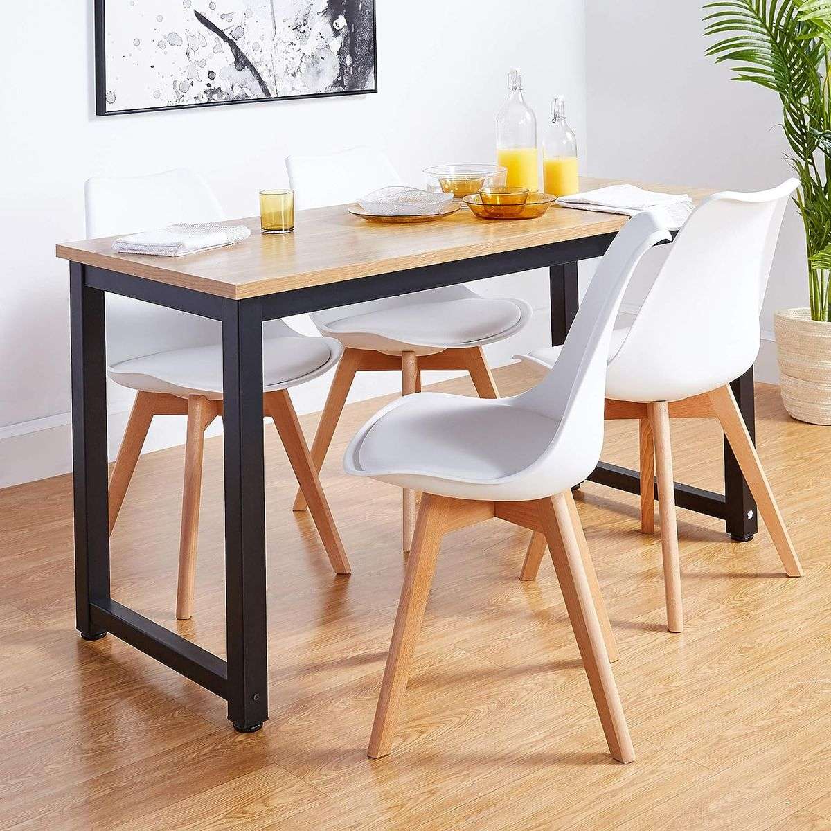 Dining Chairs Set - 4 Pack - Soft Padded Shell Chair with Wood Legs - White