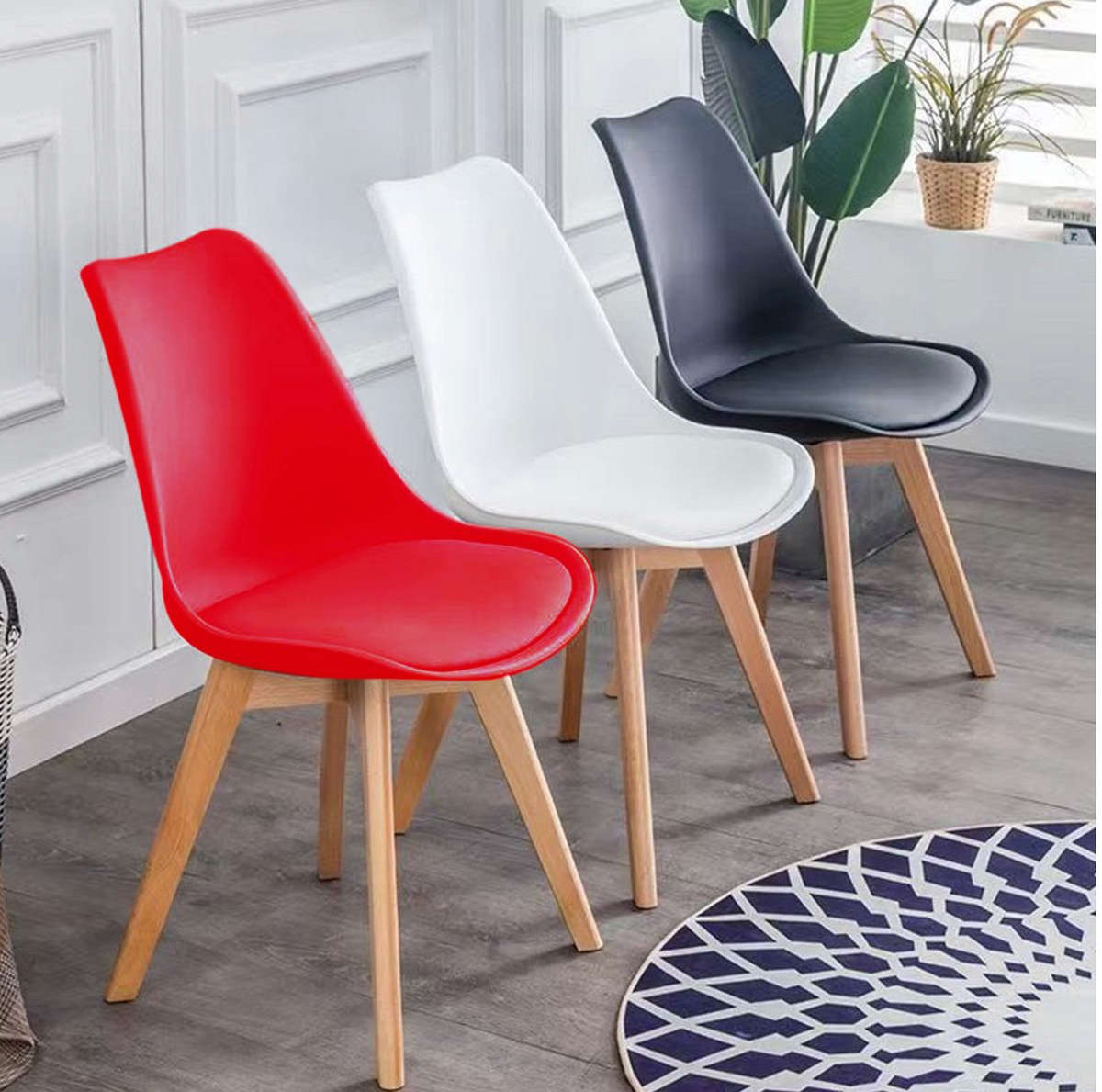 Modern Scandinavian Dining Chair - Red- 2 Pack