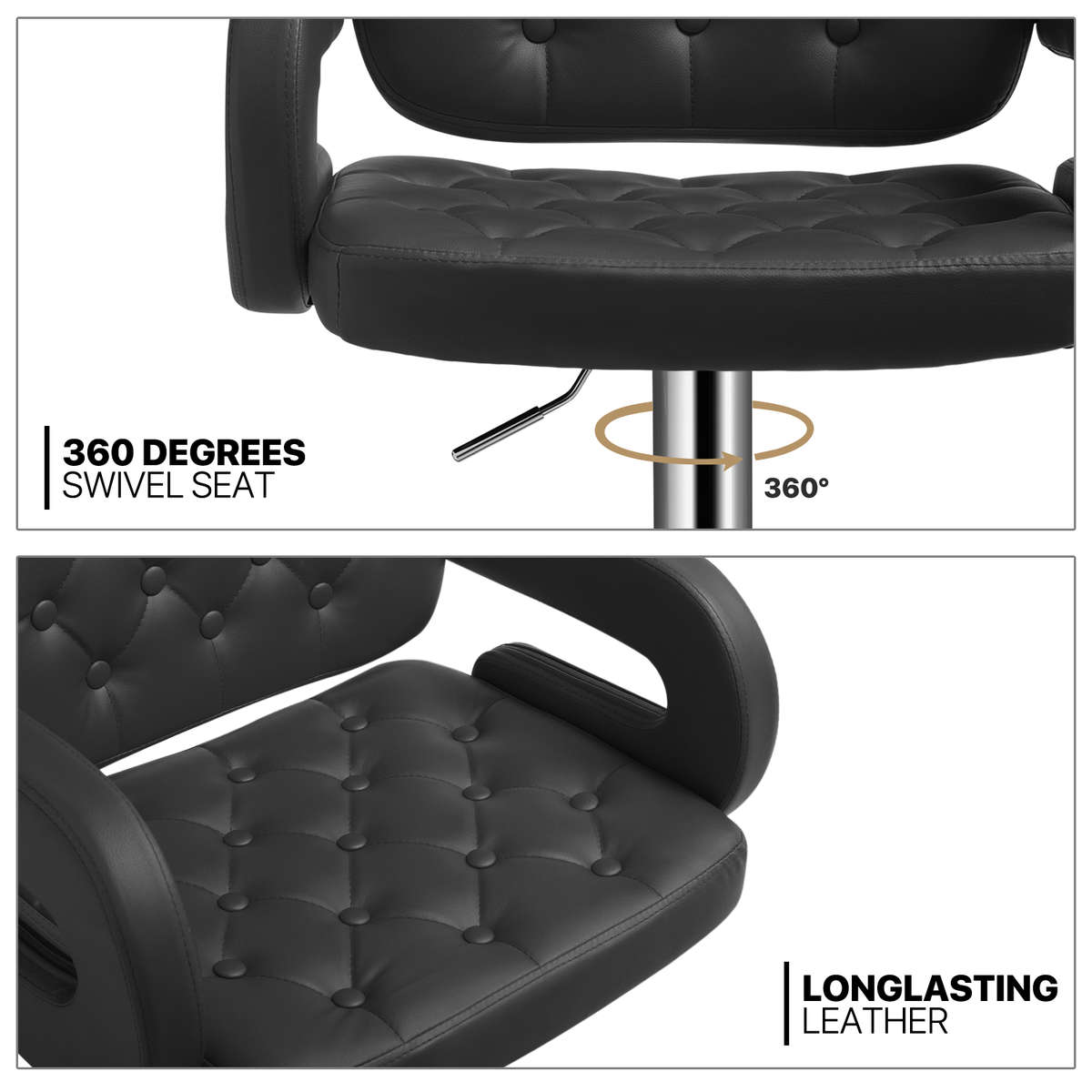 Bar Stools - Luxury Leather Barstools with Chrome Base - Black Colour