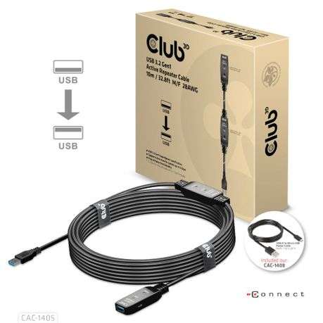 CLUB3D - CLUB - 3D USB 3.2 Active Repeater Cable - 10m - CLUB3D - CLUB - 3D USB 3.2 Active Repeat...