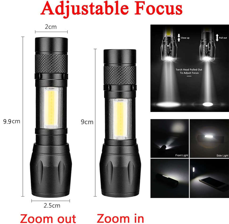 Aluminium Alloy USB Rechargeable Mini Torch with Zoom Function (2 Pack)